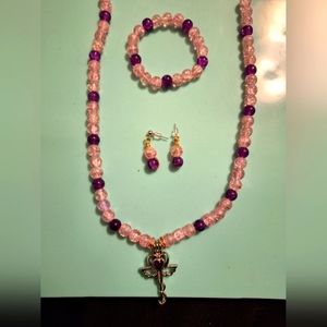 Purple heart #homemade beaded necklace with bracelet and earrings